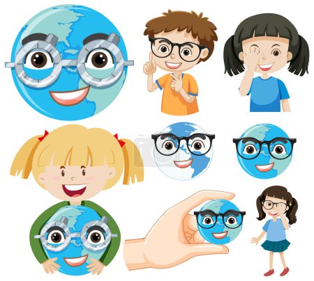 Téléchargez les illustrations : Ensemble de personnage de dessin animé pour enfants avec illustration problème yeux - en licence libre de droit