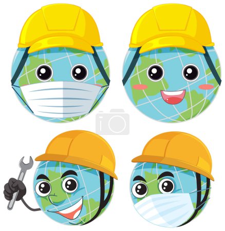 Illustration for Earth planets with facial expression illustration - Royalty Free Image