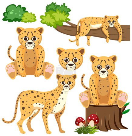 Illustration for Set of cute cheetah cartoon character illustration - Royalty Free Image