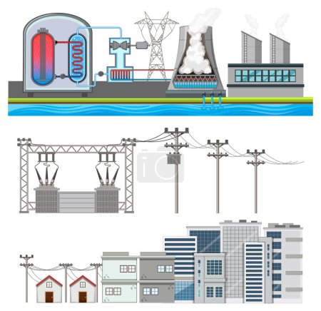 Ilustración de Ilustración vectorial de generación de electricidad nuclear - Imagen libre de derechos
