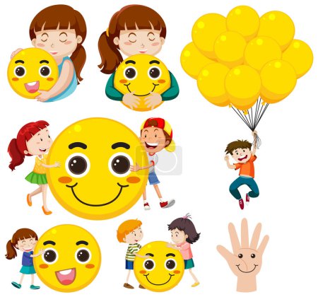 Illustration for Happy kids with yellow balloons illustration - Royalty Free Image