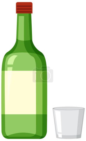Illustration for Soju Bottle and Shot Glass illustration - Royalty Free Image