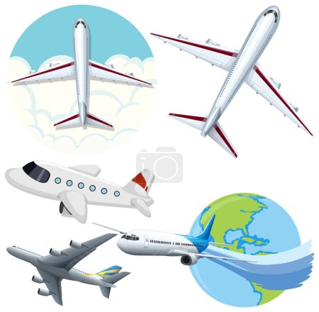 Ilustración de Conjunto de ilustración de iconos de avión y aviación - Imagen libre de derechos