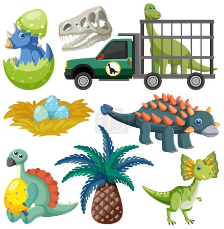 Ilustración de Dinosaurios y Elementos Naturales Vector Collection illustration - Imagen libre de derechos