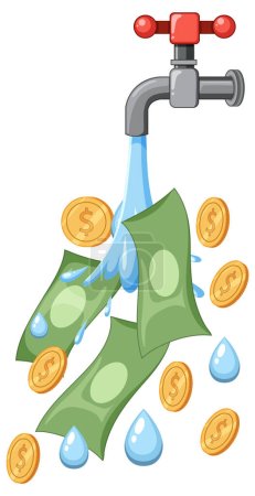 Ilustración de Water and money flowing from water tap illustration - Imagen libre de derechos
