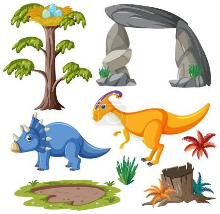 Illustration for Dinosaurs and Natural Elements Vector Collection illustration - Royalty Free Image