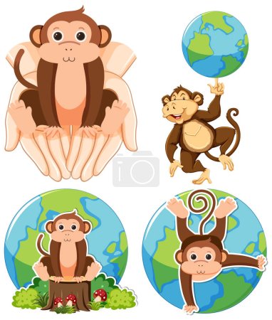 Téléchargez les illustrations : Protéger l'icône du singe illustration - en licence libre de droit