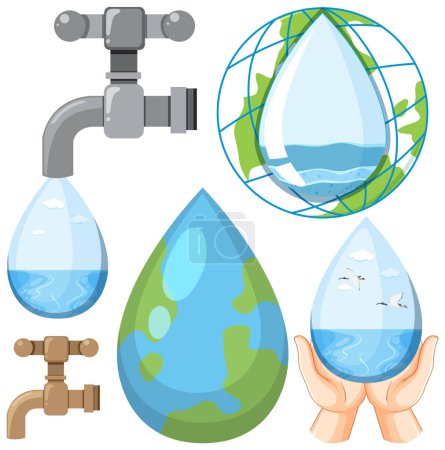 Illustration for Save the planet concept with earth in water drop shape illustration - Royalty Free Image