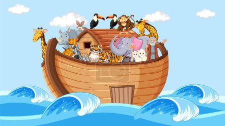 Illustration pour Illustration de l'arche de Noé avec des animaux - image libre de droit