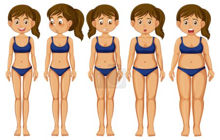 Illustration for Front and side of teenage girl body transformation illustration - Royalty Free Image