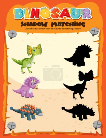 Téléchargez les illustrations : Illustration du modèle de jeu de correspondance d'ombre de dinosaure - en licence libre de droit