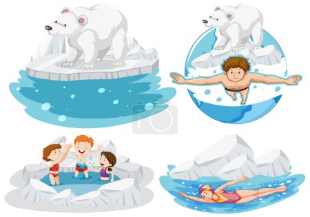 Illustration for People and polar bear at north pole illustration - Royalty Free Image