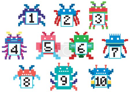 Illustration for Set of pixel game monster characters illustration - Royalty Free Image
