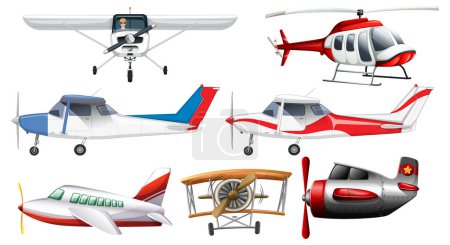 Téléchargez les illustrations : Illustration d'un ensemble d'avions légers différents - en licence libre de droit