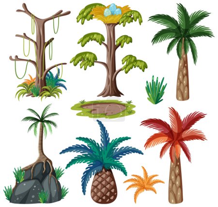 Ilustración de Ilustración del conjunto de vectores de árboles y plantas prehistóricos - Imagen libre de derechos