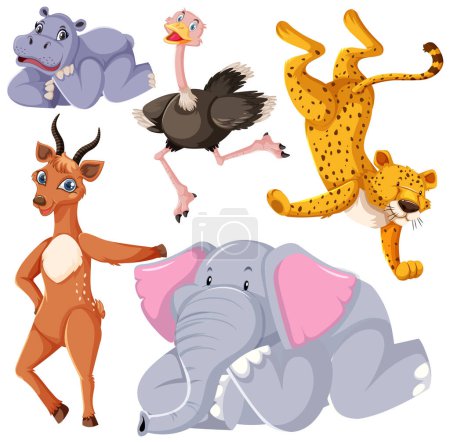 Téléchargez les illustrations : Ensemble d'animaux mignons illustration de personnage de dessin animé - en licence libre de droit