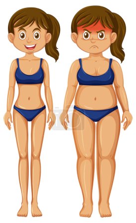Illustration for Set of healthy and unhealthy teenage girls illustration - Royalty Free Image