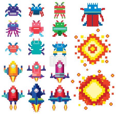 Illustration for Set of pixel game monster characters illustration - Royalty Free Image