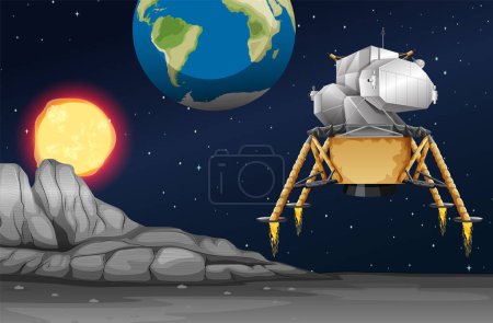 Ilustración de Módulo lunar Apolo 11 en la ilustración de la superficie lunar - Imagen libre de derechos