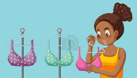 Illustration for African American Teen Girl First Bra Shopping Experience illustration - Royalty Free Image