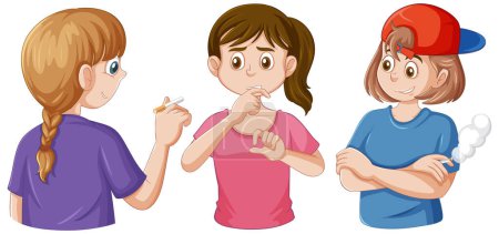 Ilustración de Una chica que se niega a fumar a pesar de la ilustración de la presión de grupo - Imagen libre de derechos