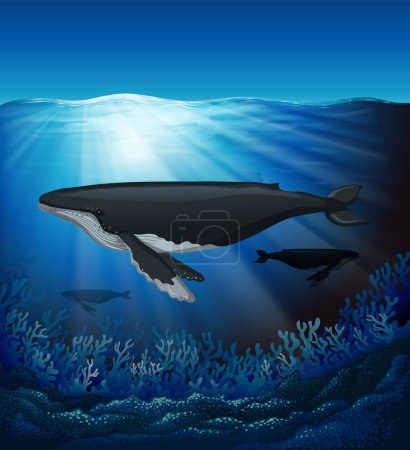 Illustration for Blue Whale in the Deep Blue Sea illustration - Royalty Free Image