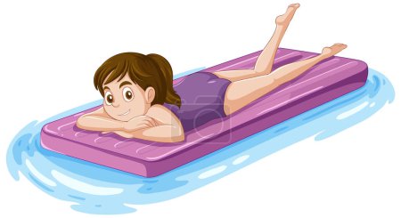 Ilustración de Una muchacha de la pubertad que descansa en una ilustración inflable del caucho - Imagen libre de derechos