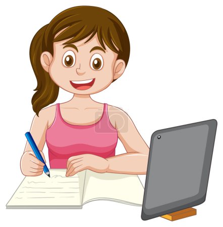 Illustration for Puberty Girl Doing Homework illustration - Royalty Free Image
