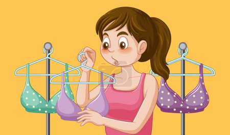 Illustration for A girl choosing a bra during puberty illustration - Royalty Free Image