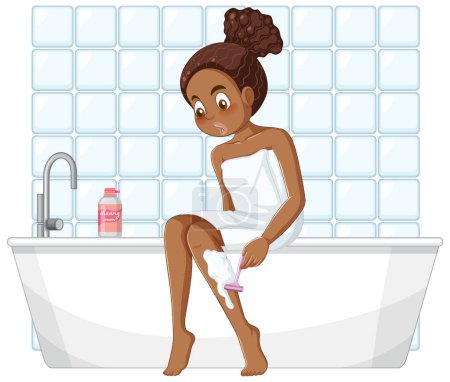Illustration for African American Teenage Girl Shaving Leg Hair illustration - Royalty Free Image