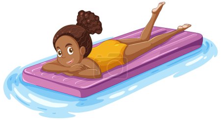 Ilustración de Chica afroamericana relajándose en una ilustración de balsa inflable - Imagen libre de derechos