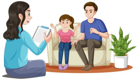 Illustration for Parent and daughter visiting a mental health professional illustration - Royalty Free Image