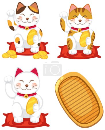 Téléchargez les illustrations : Ensemble du Japon Maneki Neko illustration de chat - en licence libre de droit