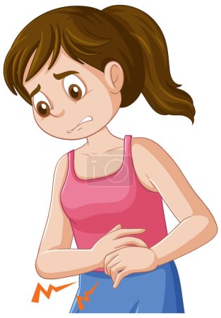Téléchargez les illustrations : Puberty Girl ayant des crampes d'estomac illustration - en licence libre de droit