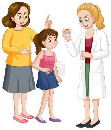 Téléchargez les illustrations : Mère et fille visitant un médecin illustration - en licence libre de droit
