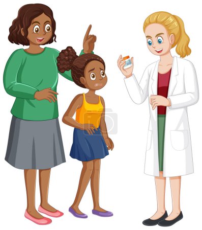 Illustration for Mother and daughter visiting a doctor illustration - Royalty Free Image