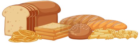 Téléchargez les illustrations : Illustration d'un ensemble vectoriel de pains délicieux - en licence libre de droit