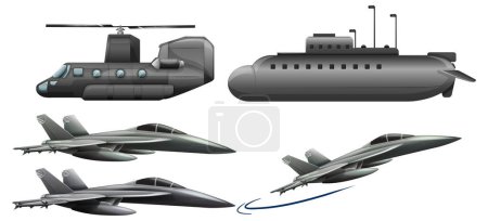 Ilustración de Conjunto de ilustración de aviones militares - Imagen libre de derechos