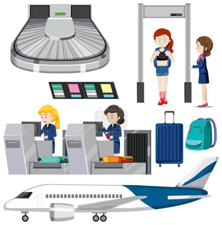 Ilustración de Elemento aeropuerto y personas vector conjunto ilustración - Imagen libre de derechos