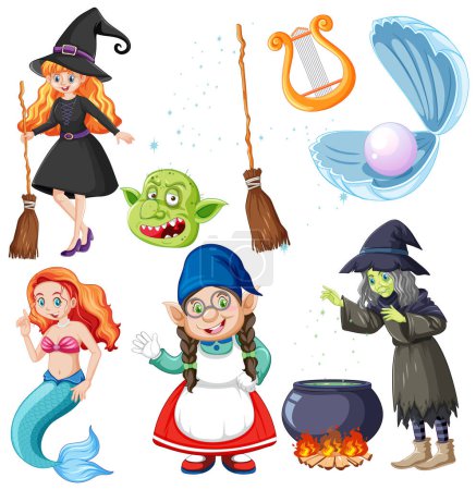 Téléchargez les illustrations : Fairy Cartoon Character Vector Illustration de l'ensemble - en licence libre de droit
