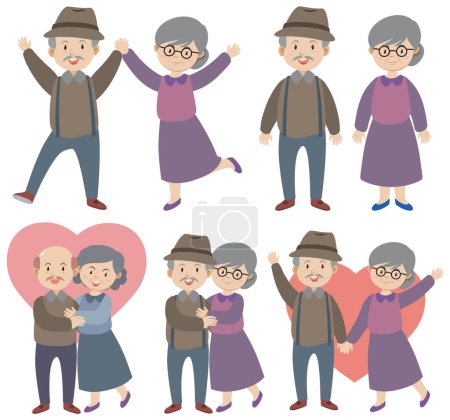 Téléchargez les illustrations : Ensemble d'illustrations de couples âgés - en licence libre de droit