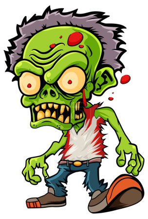 Ilustración de Un zombi verde espeluznante en ilustración de estilo de dibujos animados - Imagen libre de derechos
