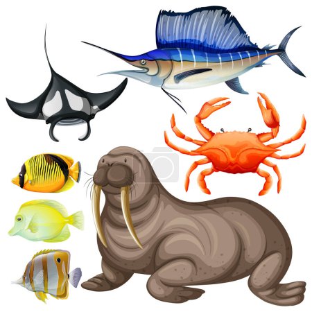 Ilustración de Ilustración de conjunto de vectores de criatura submarina - Imagen libre de derechos