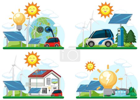 Ilustración de Concepto de energía verde con paneles solares y turbinas eólicas ilustración - Imagen libre de derechos