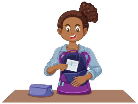 Illustration for A puberty girl taking a sanitary pad out of her backpack illustration - Royalty Free Image