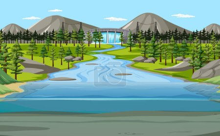 Téléchargez les illustrations : Paysage nature avec barrage et illustration sous-marine - en licence libre de droit