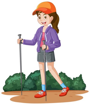 Illustration for A girl trekking cartoon character illustration - Royalty Free Image