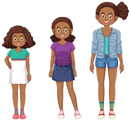 Illustration for African American Girl at Different Ages illustration - Royalty Free Image