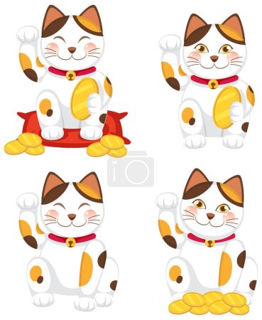 Téléchargez les illustrations : Ensemble du Japon Maneki Neko illustration de chat - en licence libre de droit