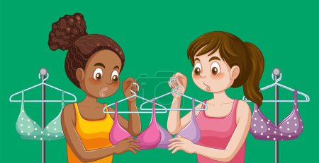 Illustration for Teenage Girls First Bra Shopping Experience illustration - Royalty Free Image